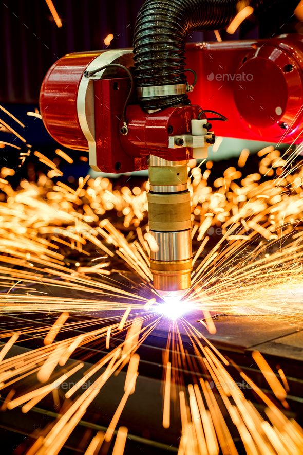 CNC Laser plasma cutting of metal, modern industrial technology_