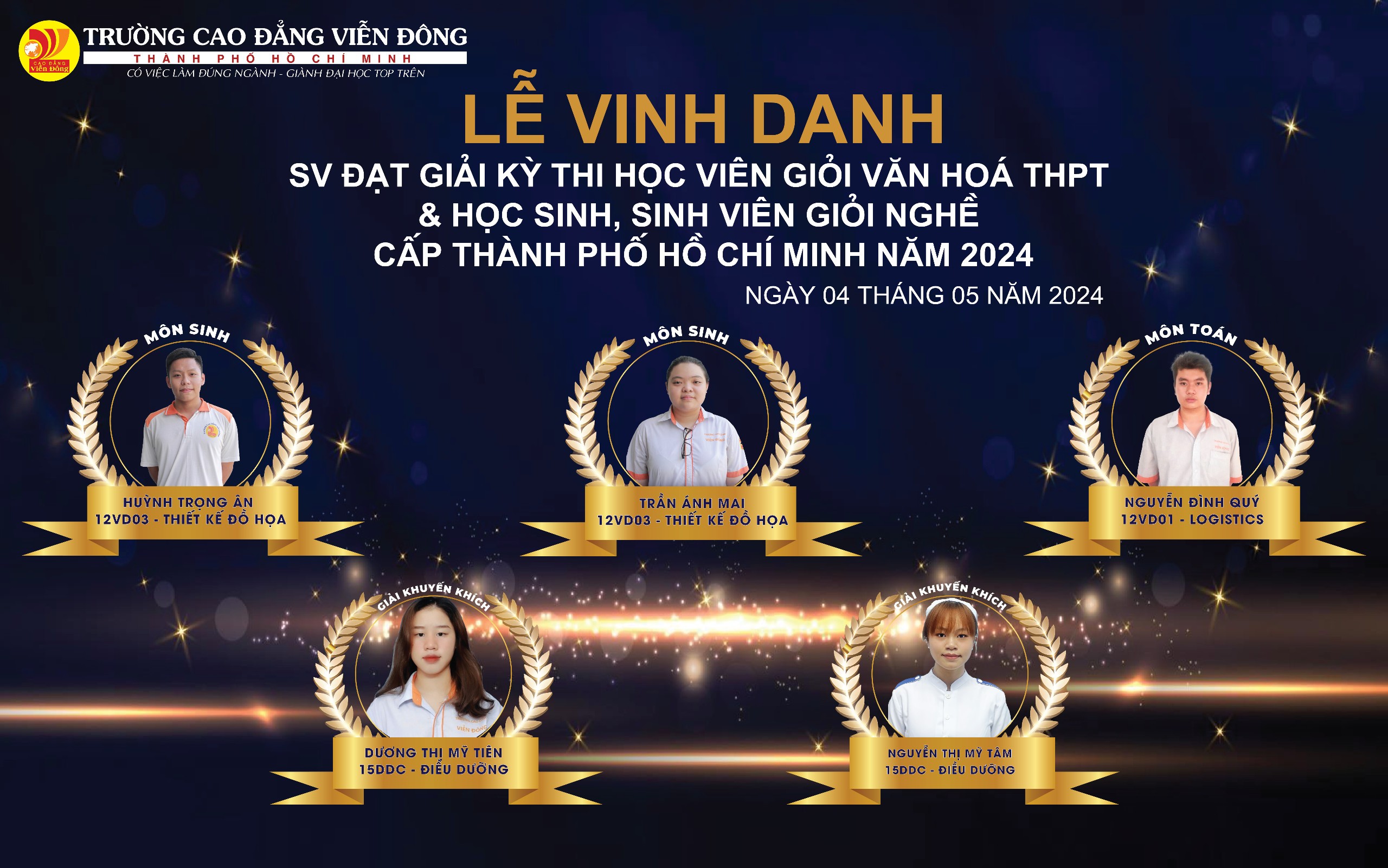 Trưa nay trường tổ chức lễ vinh danh các em thi học sinh giỏi văn hoá và giỏi nghề cấp TPHCM 2024