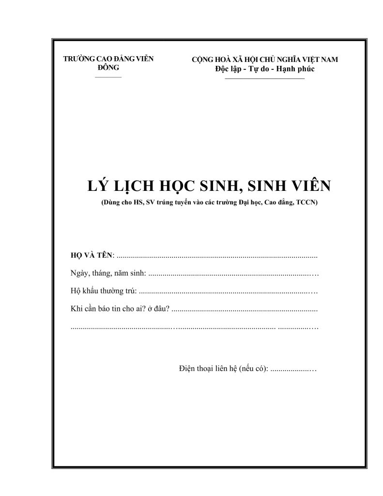 Sơ yếu lý lịch HSSV