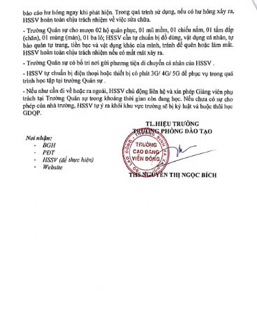 Thông báo học Giáo dục Quốc phòng và An ninh của HSSV CD15