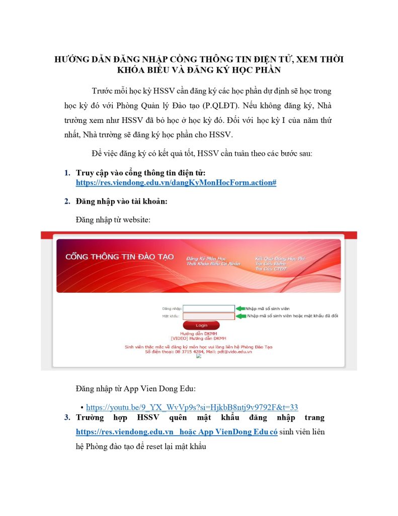 HƯỚNG DẪN ĐĂNG NHẬP CỔNG THÔNG TIN ĐIỆN TỬ, XEM THỜI KHÓA BIỂU VÀ ĐĂNG KÝ HỌC PHẦN