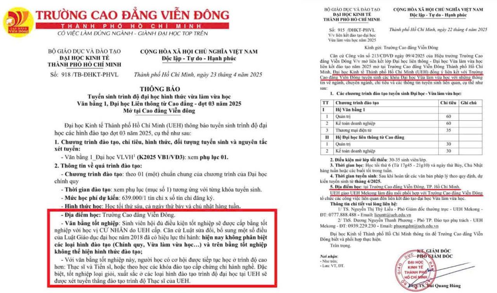 Thông báo tuyển sinh Đại học (VHVL) 2025 (Liên kết với ĐH Kinh tế TP.HCM)