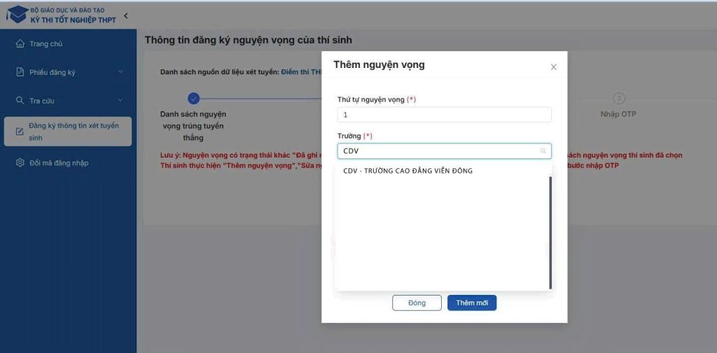Hướng dẫn đăng ký xét tuyển trên hệ thống của Bộ Giáo dục và Đào tạo