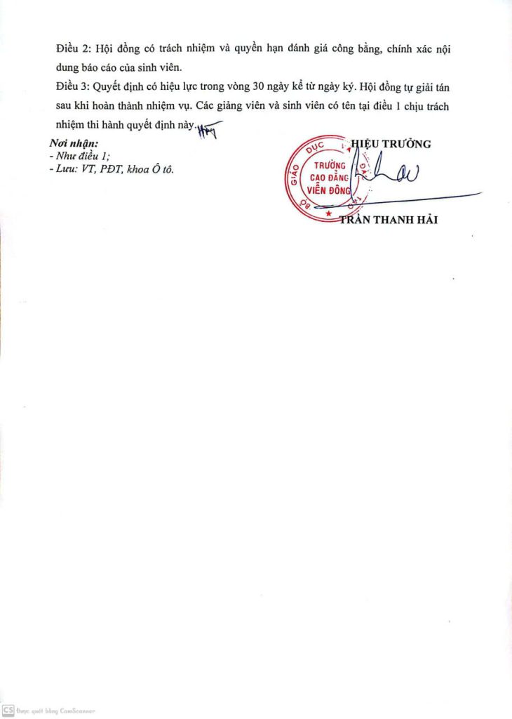 Quyết định thành lập hội đồng chấm bảo vệ khóa luận tốt nghiệp của sinh viên Khóa 18 liên thông GD2 ngành CNKT Ô tô