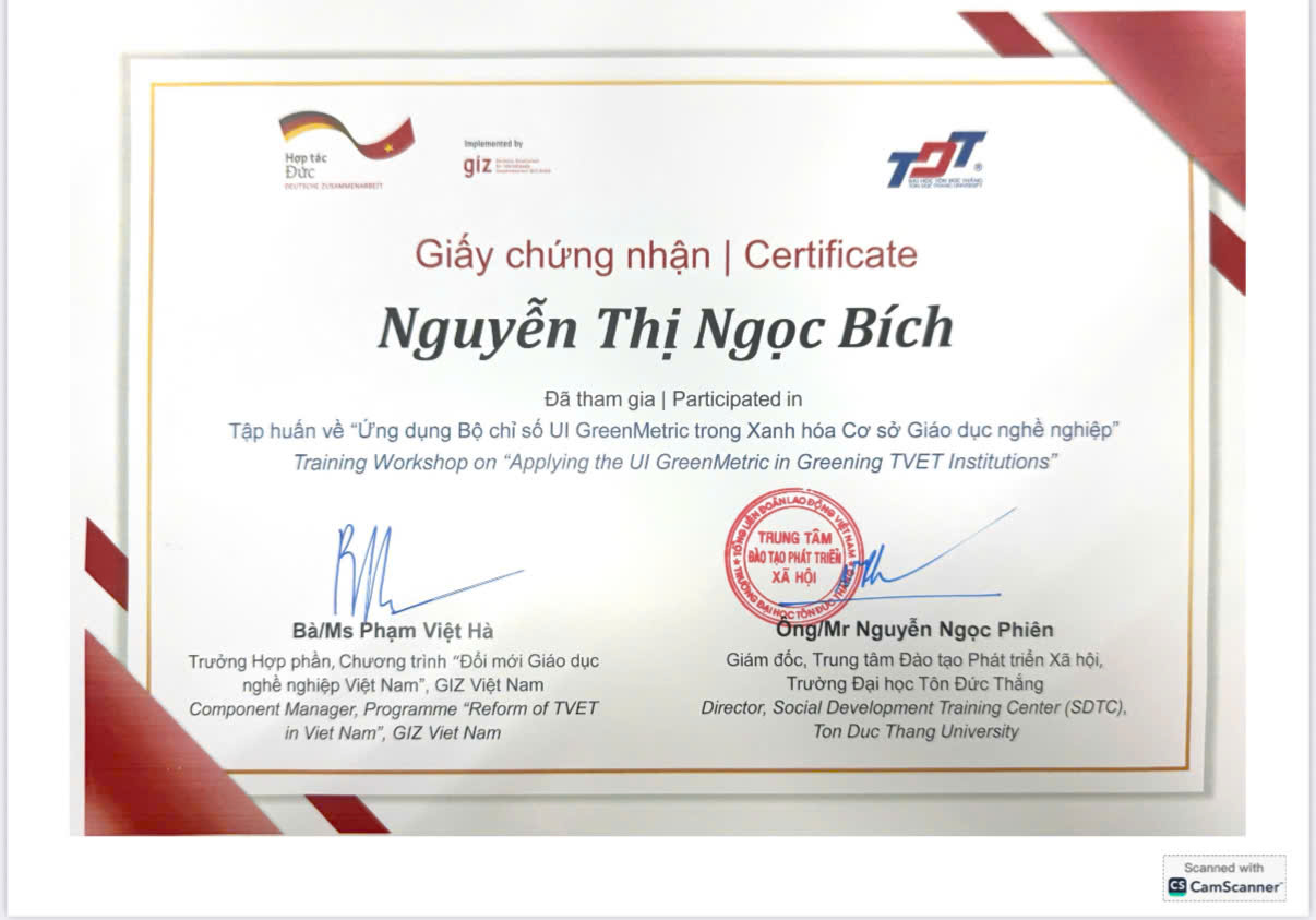 TRƯỜNG CAO ĐẲNG VIỄN ĐÔNG THAM GIA KHÓA TẬP HUẤN “ỨNG DỤNG BỘ CHỈ SỐ UI GREENMETRIC TRONG CHUYỂN ĐỔI XANH TẠI CÁC CƠ SỞ GIÁO DỤC NGHỀ NGHIỆP”